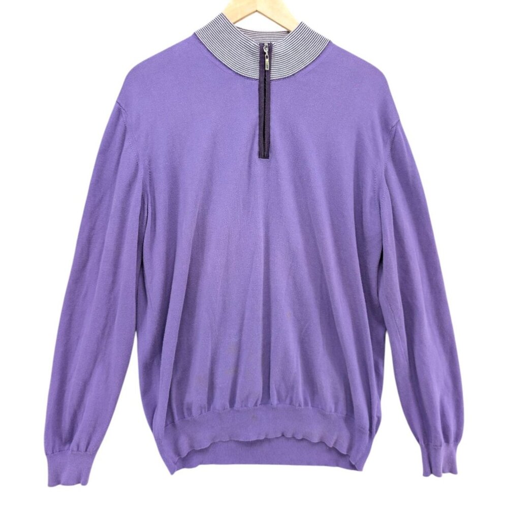 Altea 1/4 Zip Sweater Mens Purple Long Sleeve Pullover Made in Italy Size L